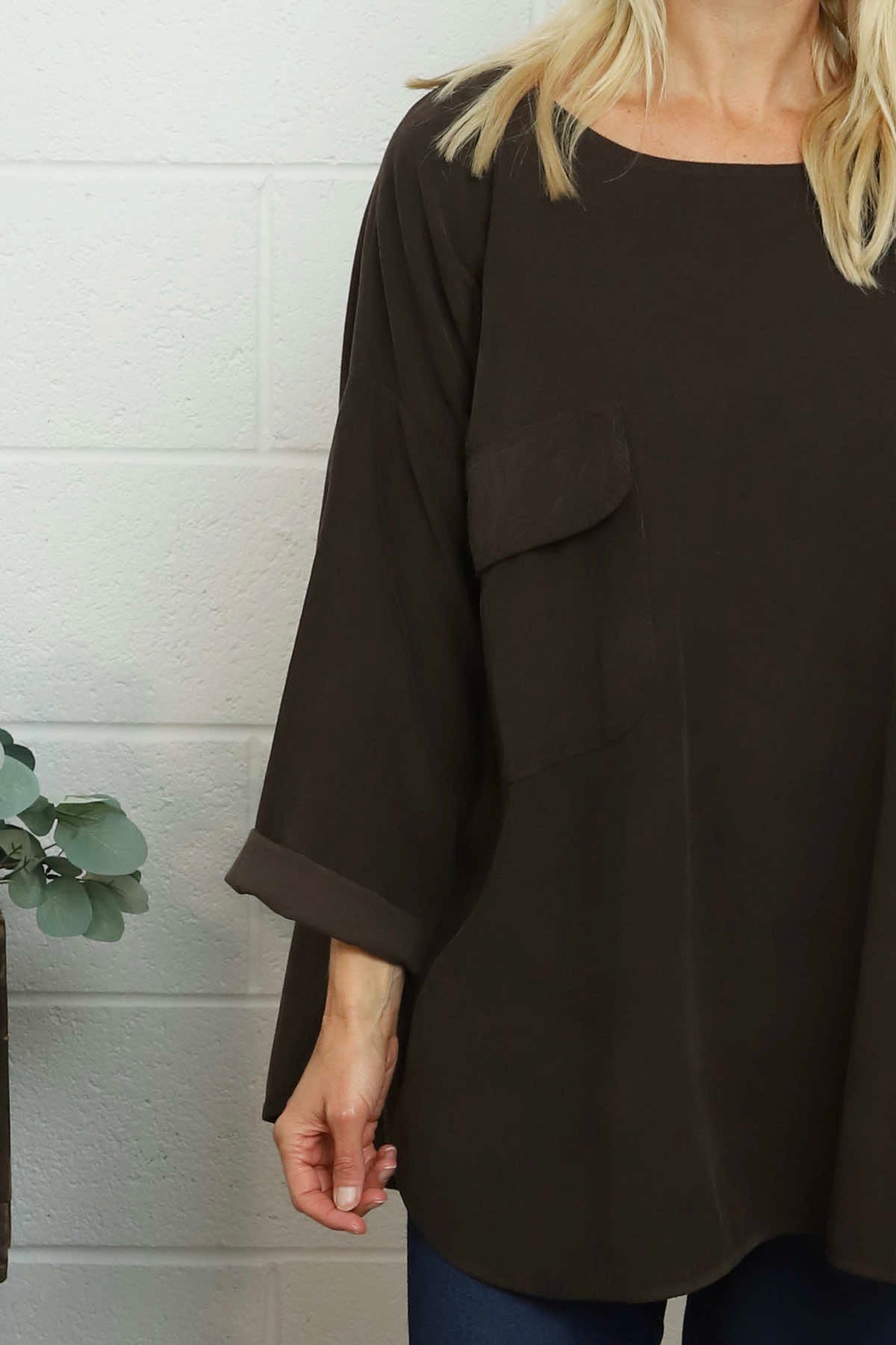 Selene Needlecord Pocket Top Cocoa