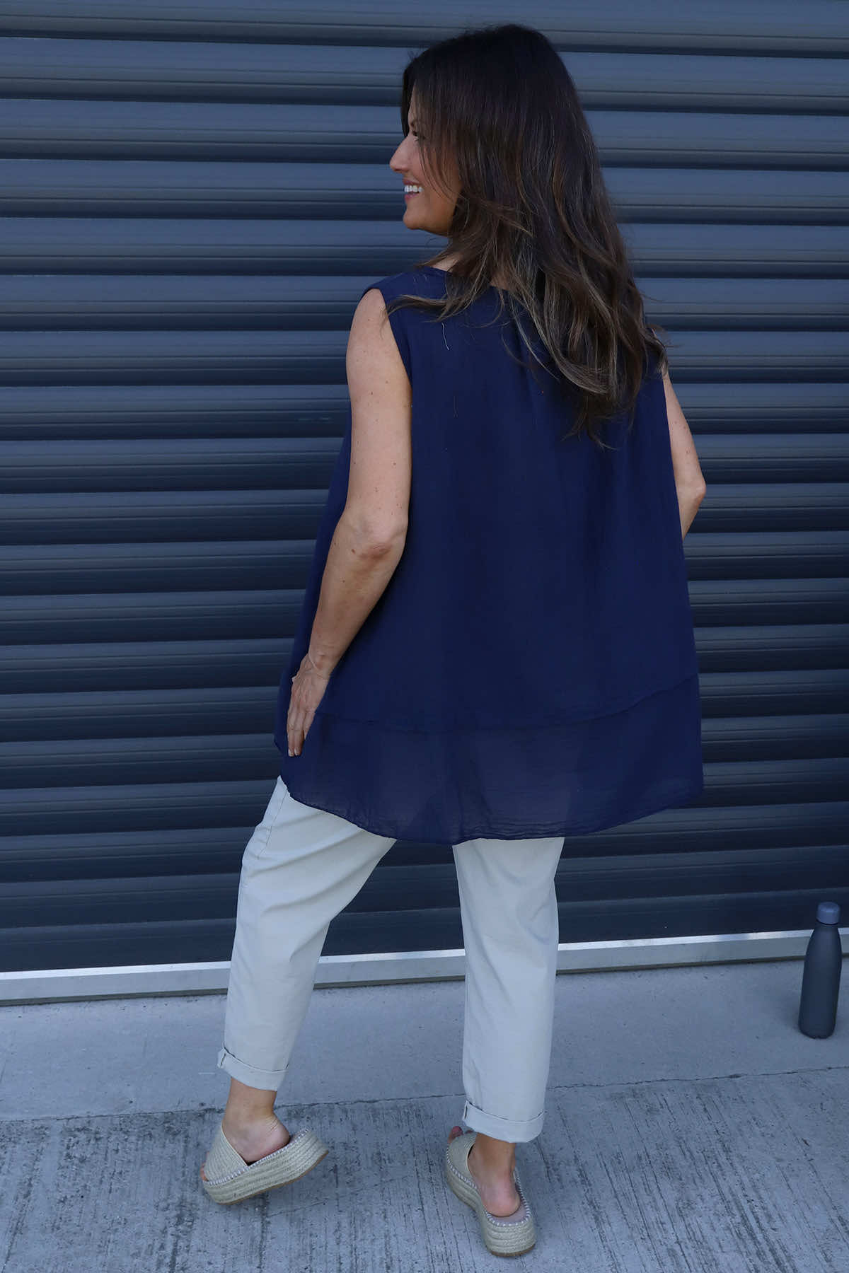 Perla Sleeveless Cotton Top Navy