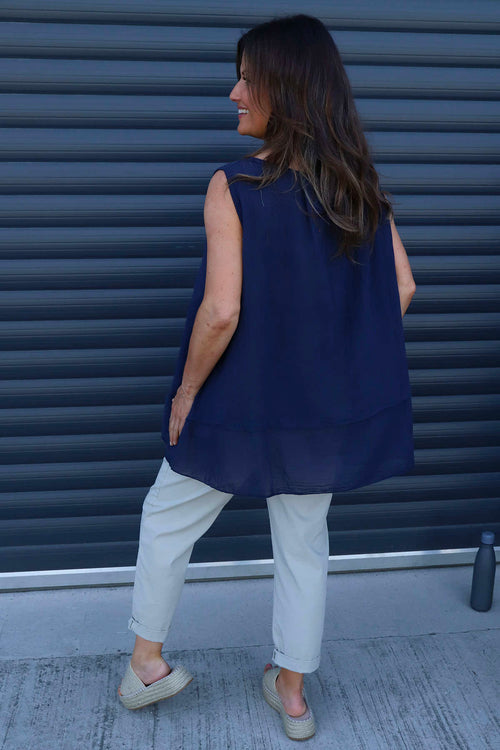 Perla Sleeveless Cotton Top Navy - Image 4