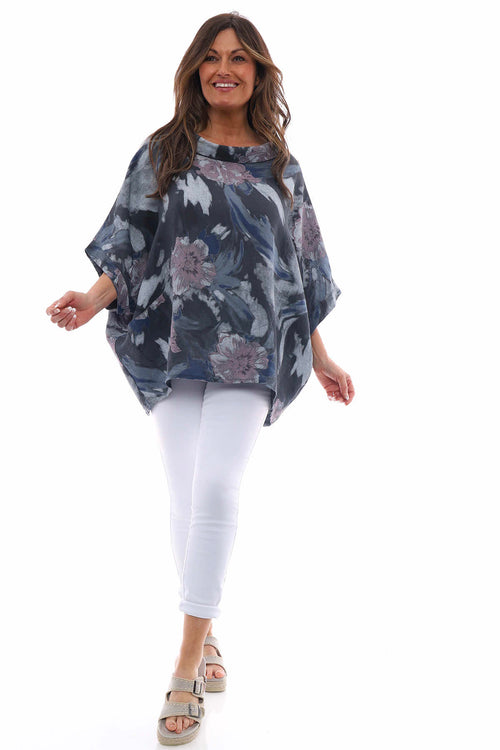 Eastyn Floral Linen Top Charcoal
