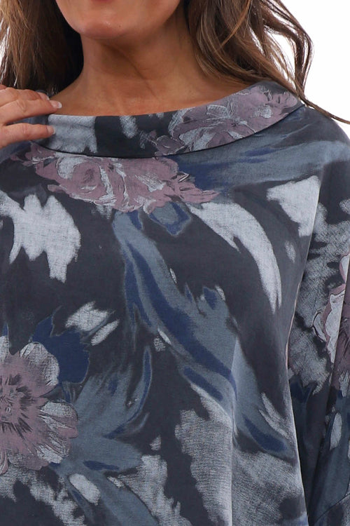 Eastyn Floral Linen Top Charcoal - Image 4