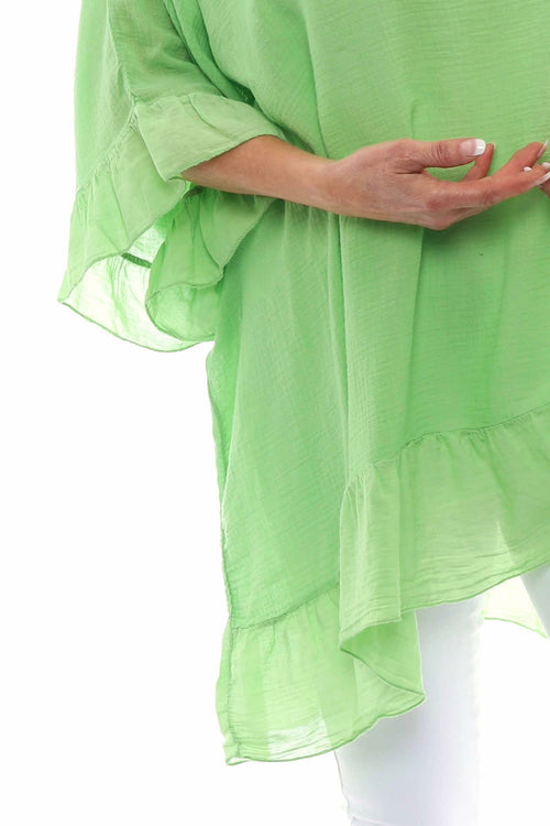 Cheyenne Frill Crinkle Cotton Top Green - Image 2