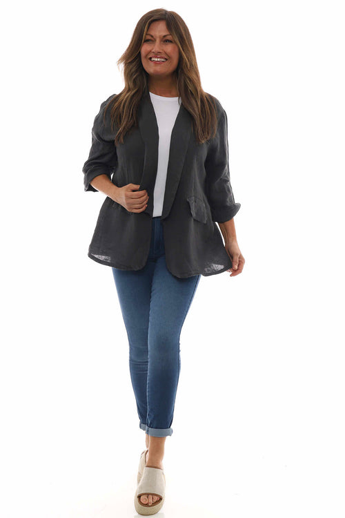 Becklyn Linen Jacket Charcoal - Image 2