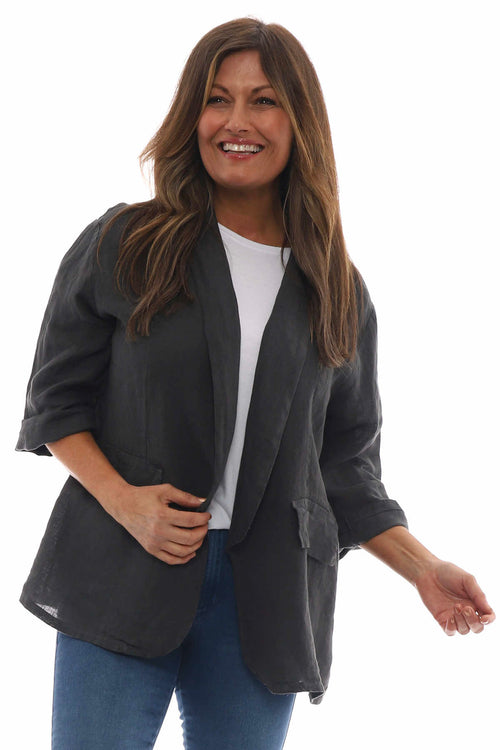Becklyn Linen Jacket Charcoal - Image 3