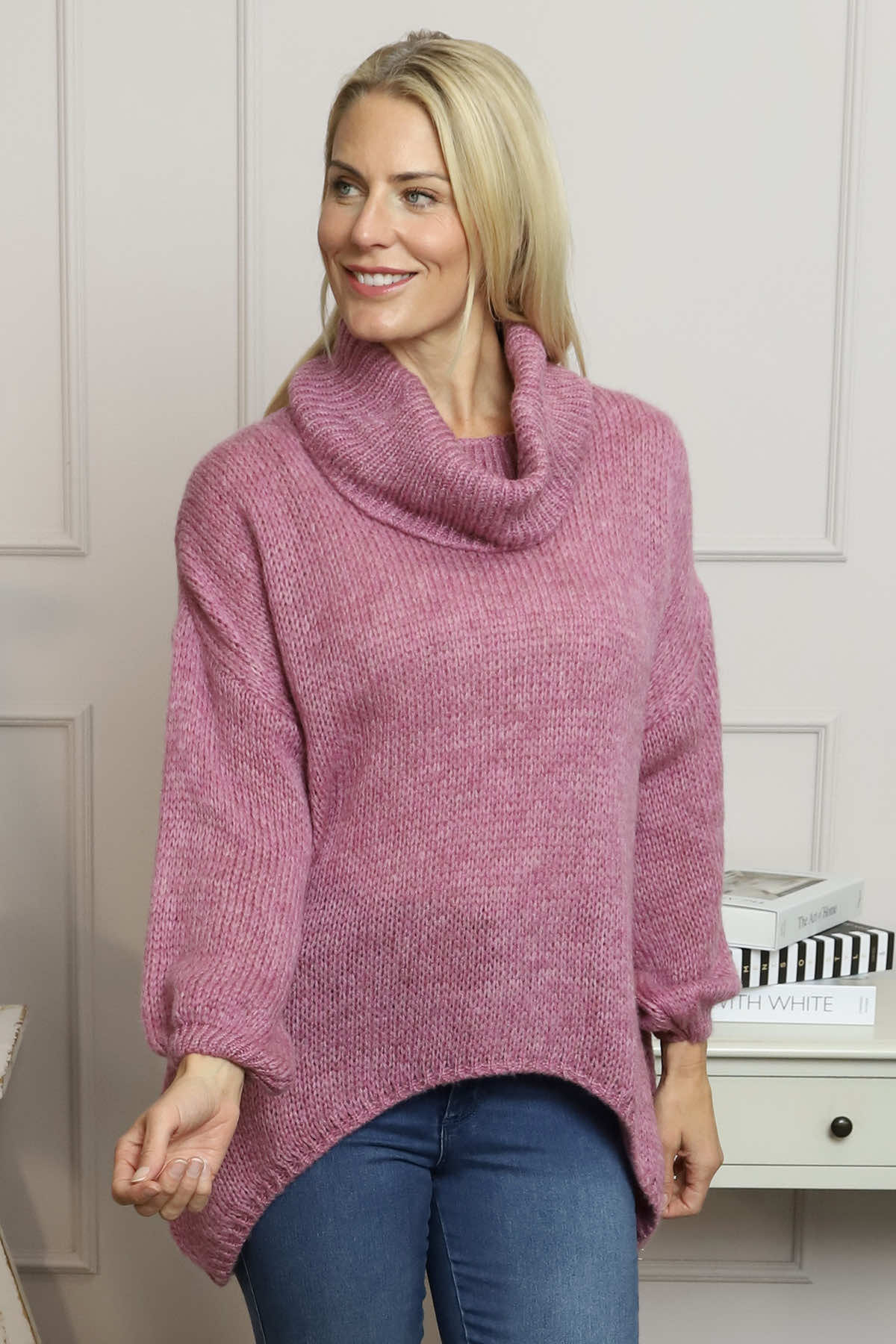 Layana Polo Neck Knitted Jumper Pink