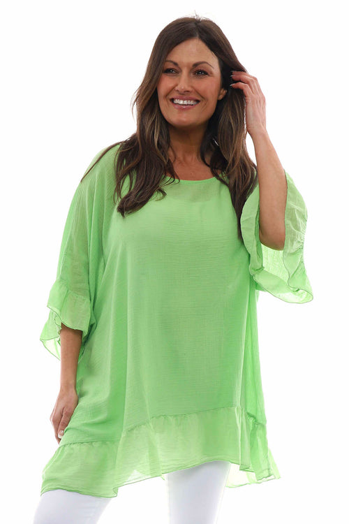Cheyenne Frill Crinkle Cotton Top Green - Image 3