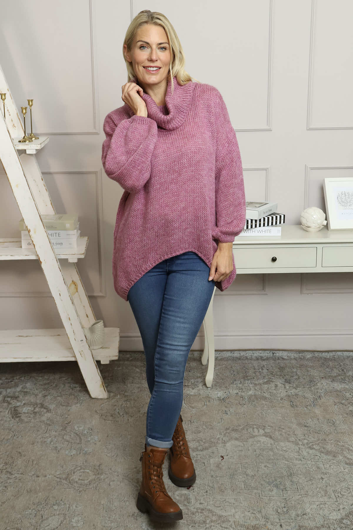 Layana Polo Neck Knitted Jumper Pink
