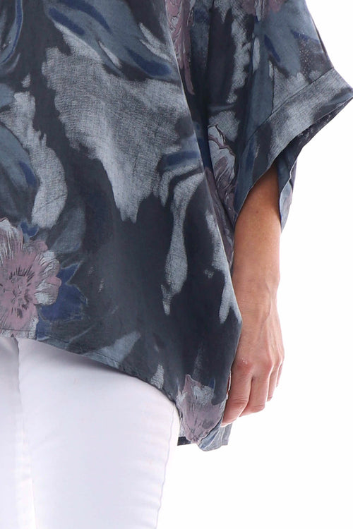 Eastyn Floral Linen Top Charcoal - Image 7