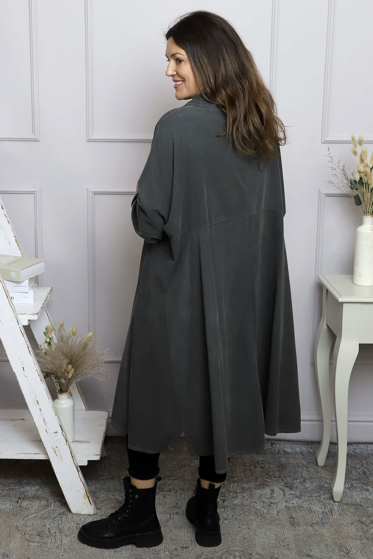 Amina Needlecord Dress Charcoal