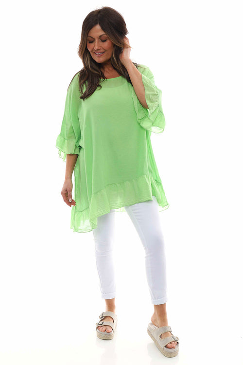 Cheyenne Frill Crinkle Cotton Top Green - Image 1