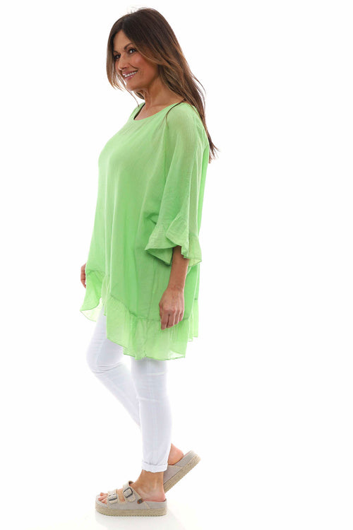 Cheyenne Frill Crinkle Cotton Top Green - Image 4