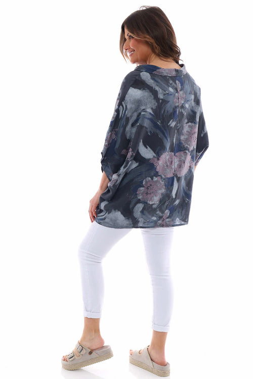 Eastyn Floral Linen Top Charcoal - Image 8