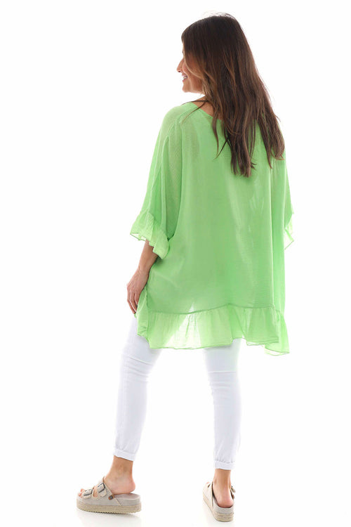 Cheyenne Frill Crinkle Cotton Top Green - Image 5