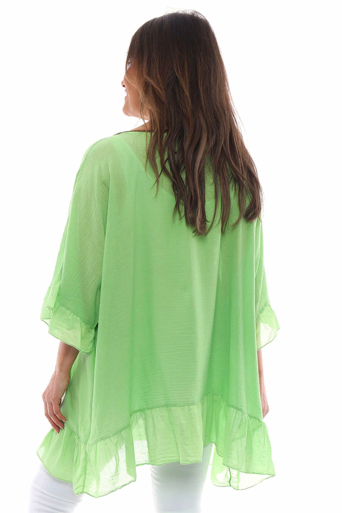 Cheyenne Frill Crinkle Cotton Top Green