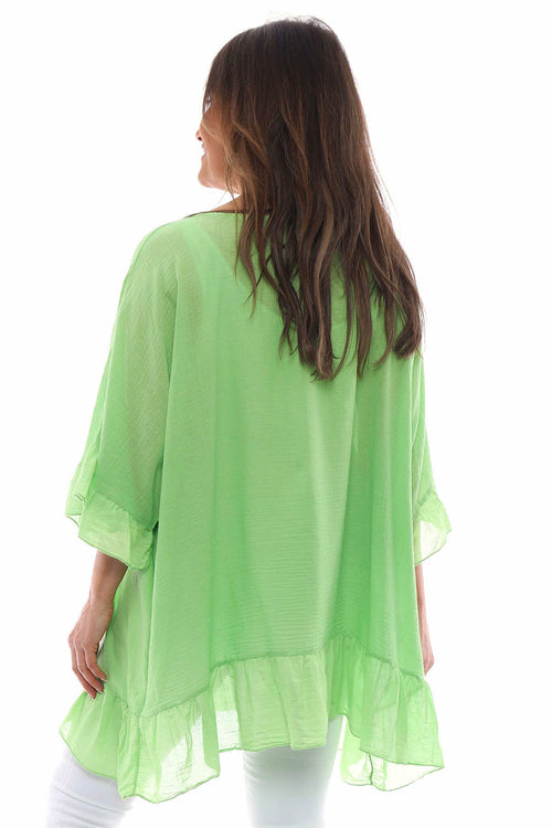 Cheyenne Frill Crinkle Cotton Top Green - Image 6