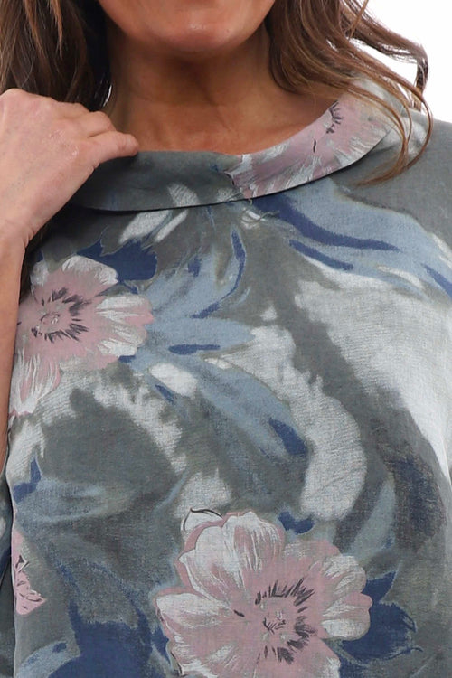 Eastyn Floral Linen Top Khaki - Image 4