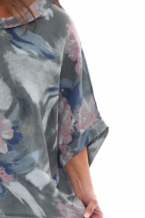 Eastyn Floral Linen Top Khaki - Image 5