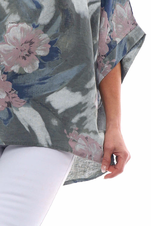 Eastyn Floral Linen Top Khaki - Image 7