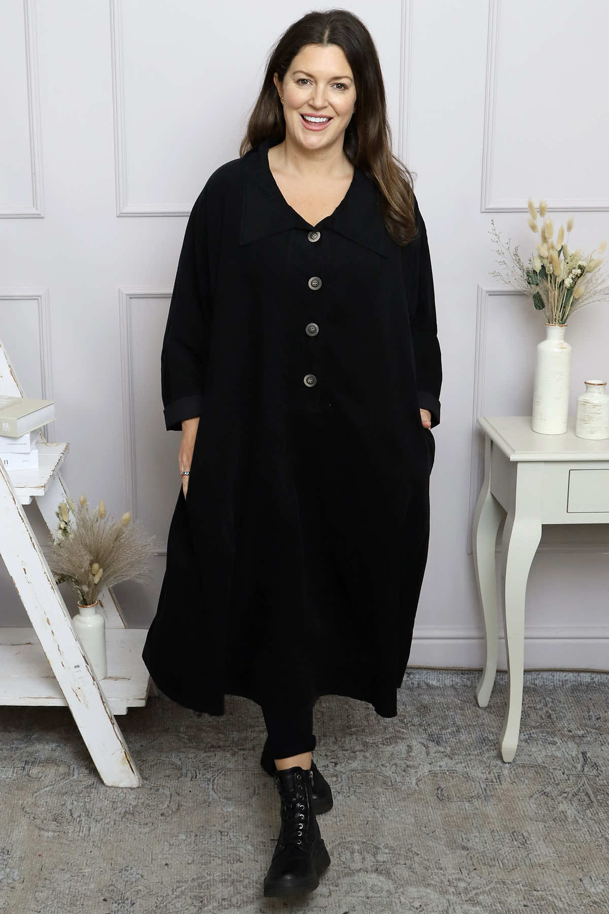 Amina Needlecord Dress Black