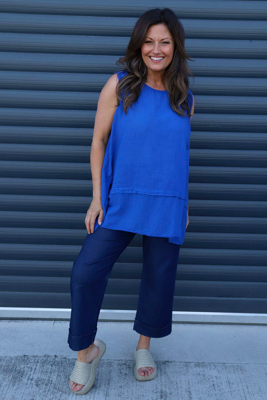 Perla Sleeveless Cotton Top Cobalt