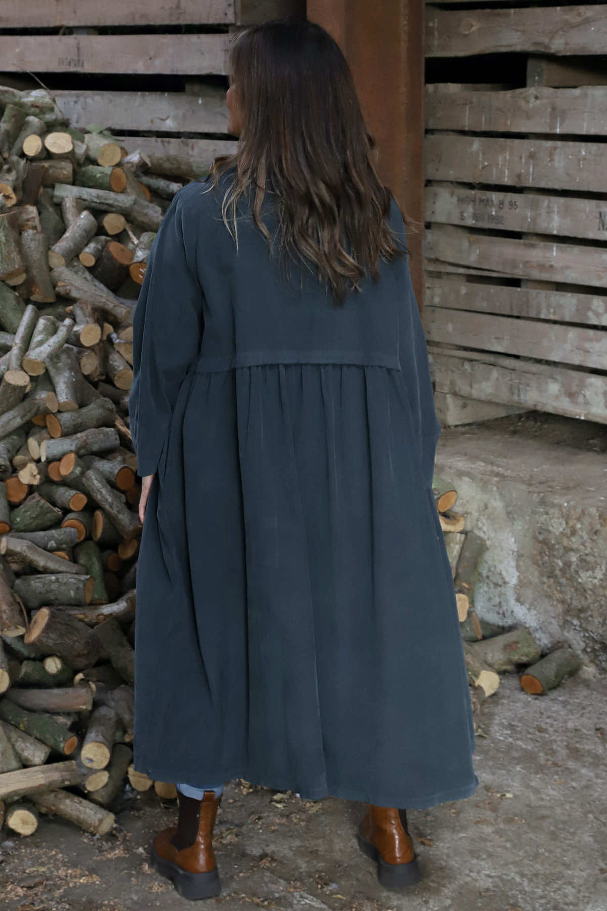 Meryl Long Needlecord Jacket Charcoal