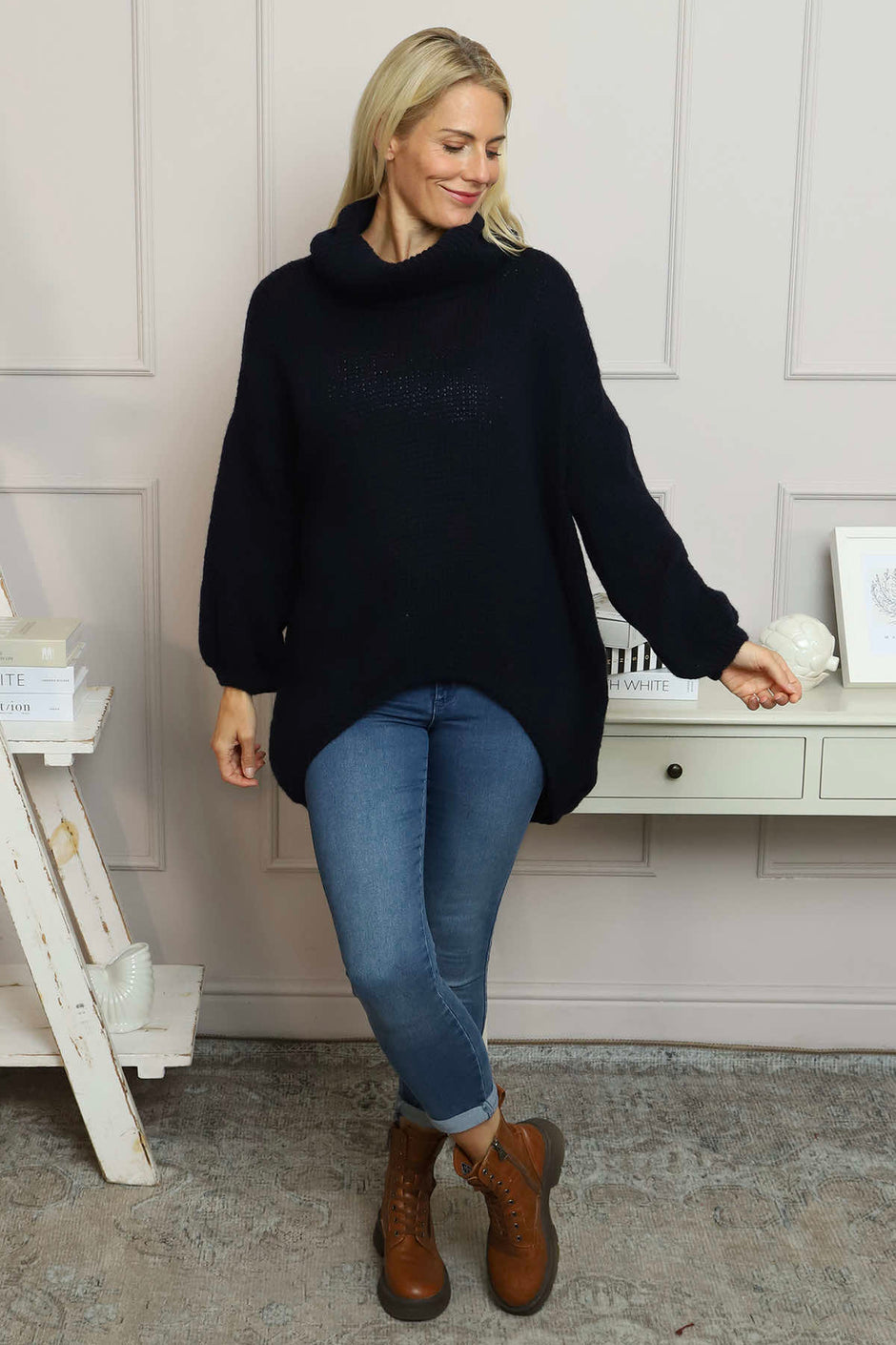 Layana Polo Neck Knitted Jumper Navy