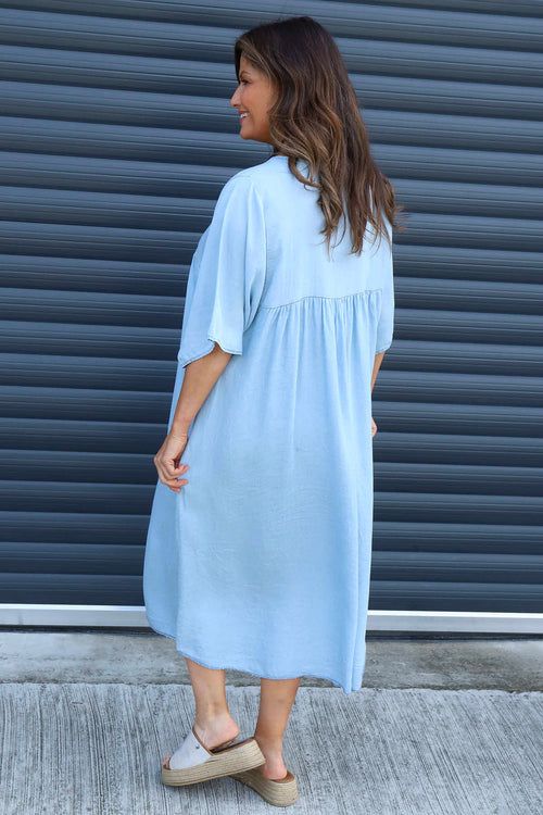 Dolores V-Neck Dress Light Denim - Image 4