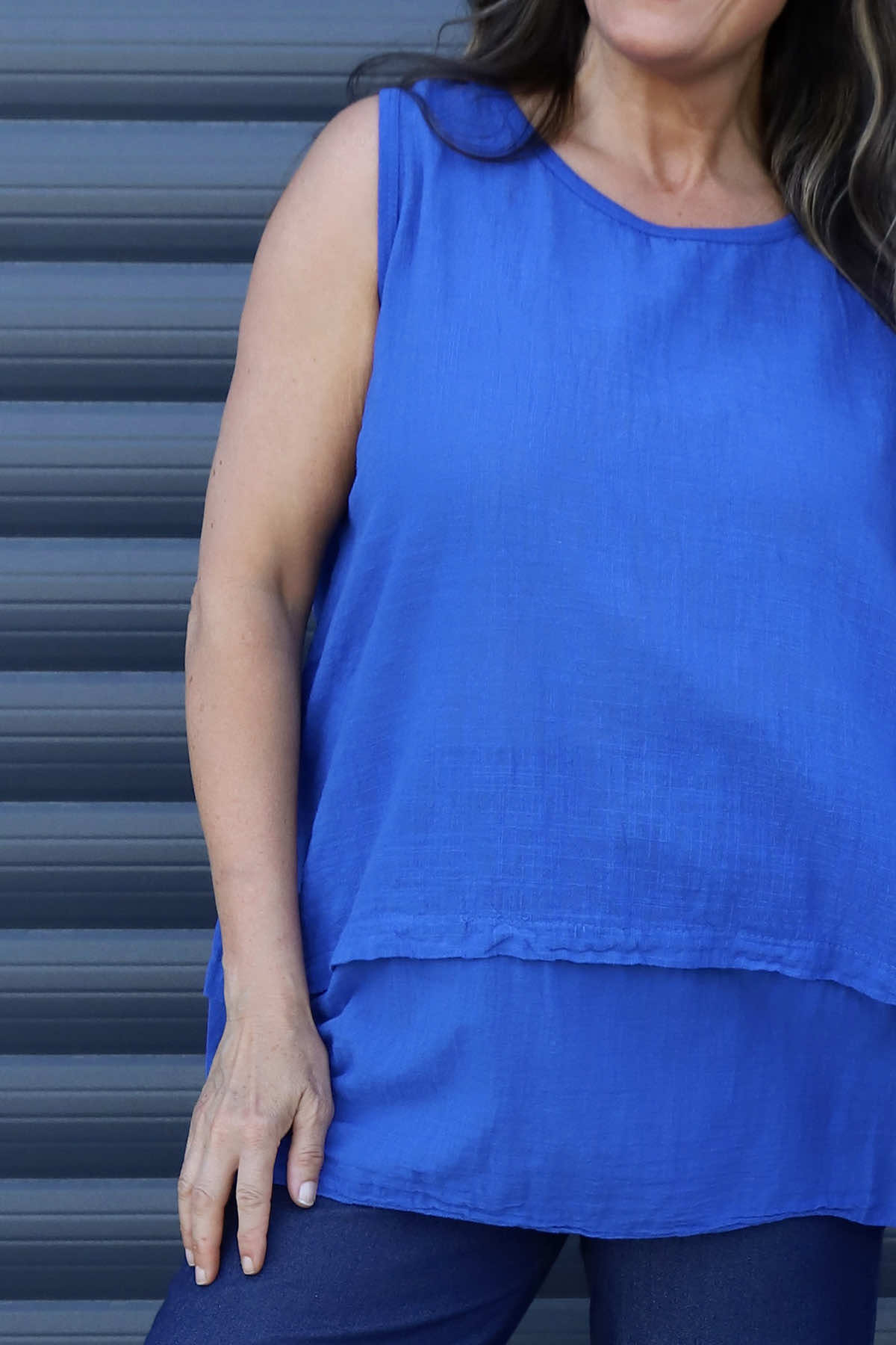 Perla Sleeveless Cotton Top Cobalt