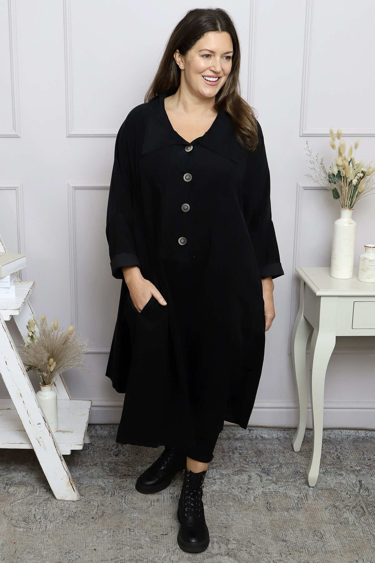 Amina Needlecord Dress Black