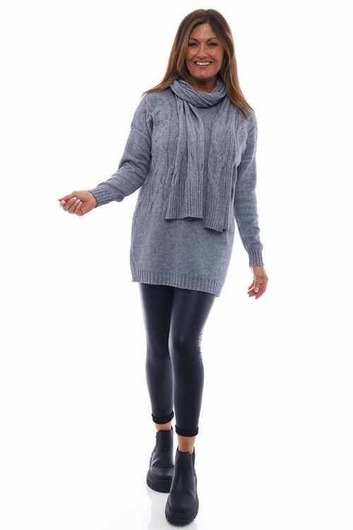 Odalis Scarf Knitted Jumper Mid Grey