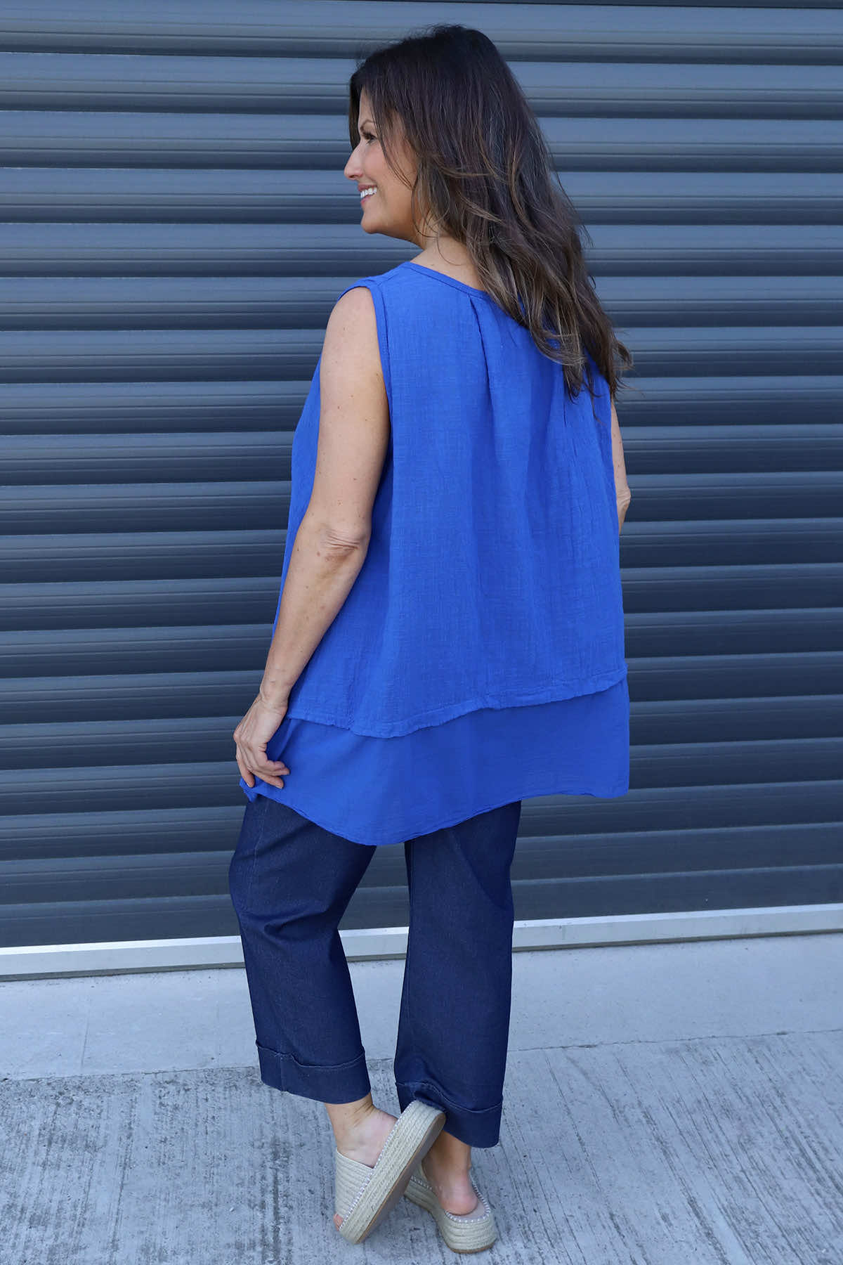 Perla Sleeveless Cotton Top Cobalt