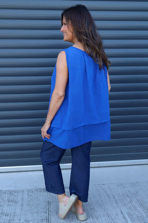 Perla Sleeveless Cotton Top Cobalt - Image 4