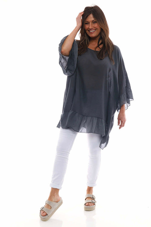 Cheyenne Frill Crinkle Cotton Top Charcoal - Image 1