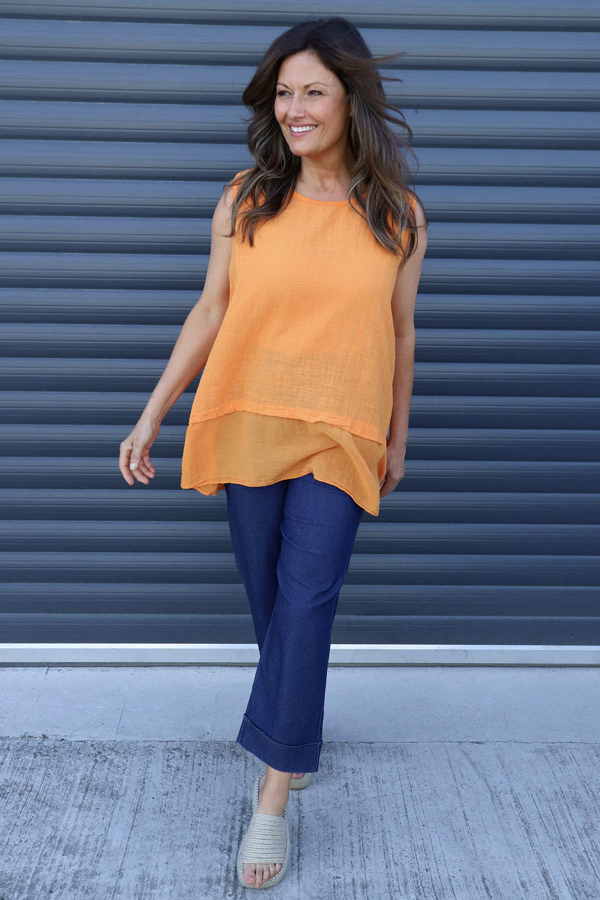 Perla Sleeveless Cotton Top Orange