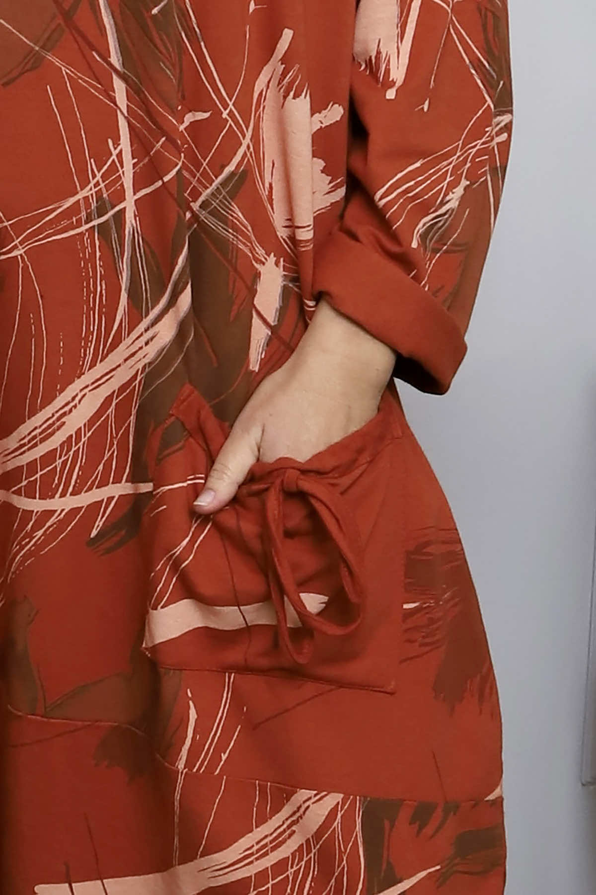 Charlize Pattern Cowl Neck Cotton Dress Burnt Orange