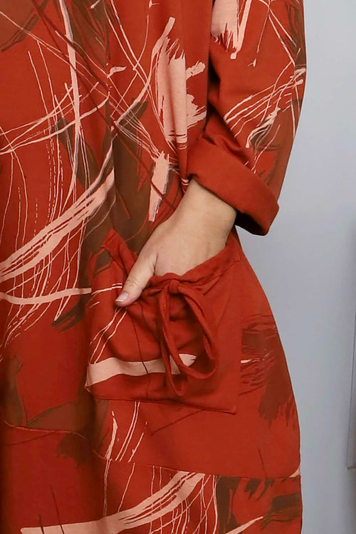 Charlize Pattern Cowl Neck Cotton Dress Burnt Orange - Image 3