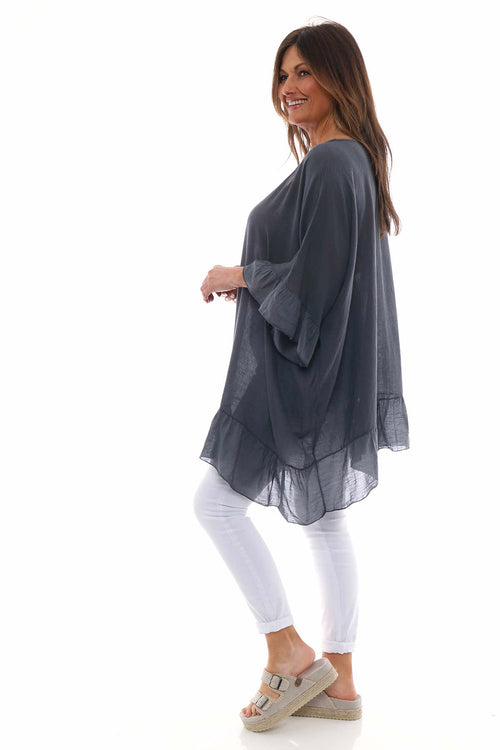 Cheyenne Frill Crinkle Cotton Top Charcoal - Image 5