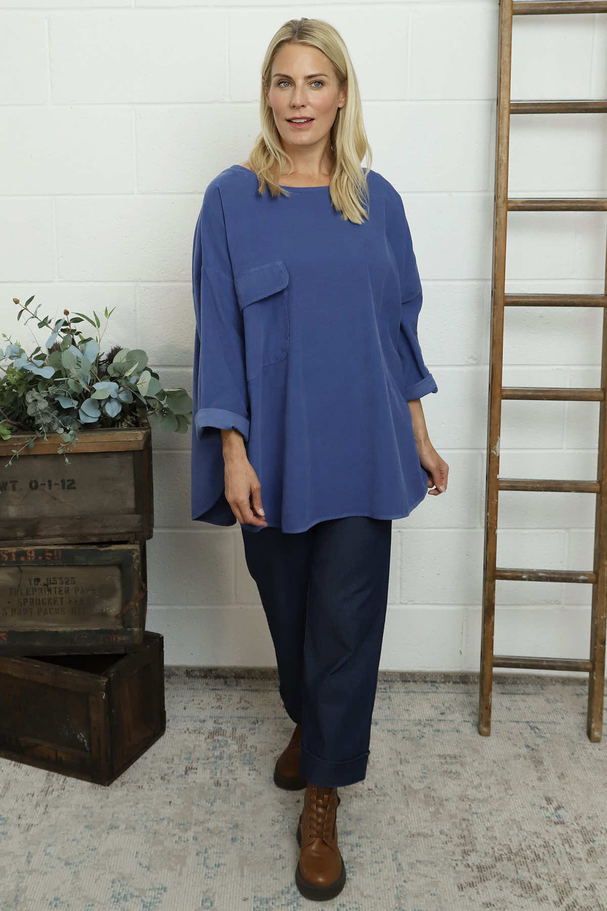 Selene Needlecord Pocket Top Blue