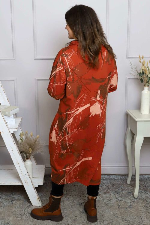 Charlize Pattern Cowl Neck Cotton Dress Burnt Orange - Image 4