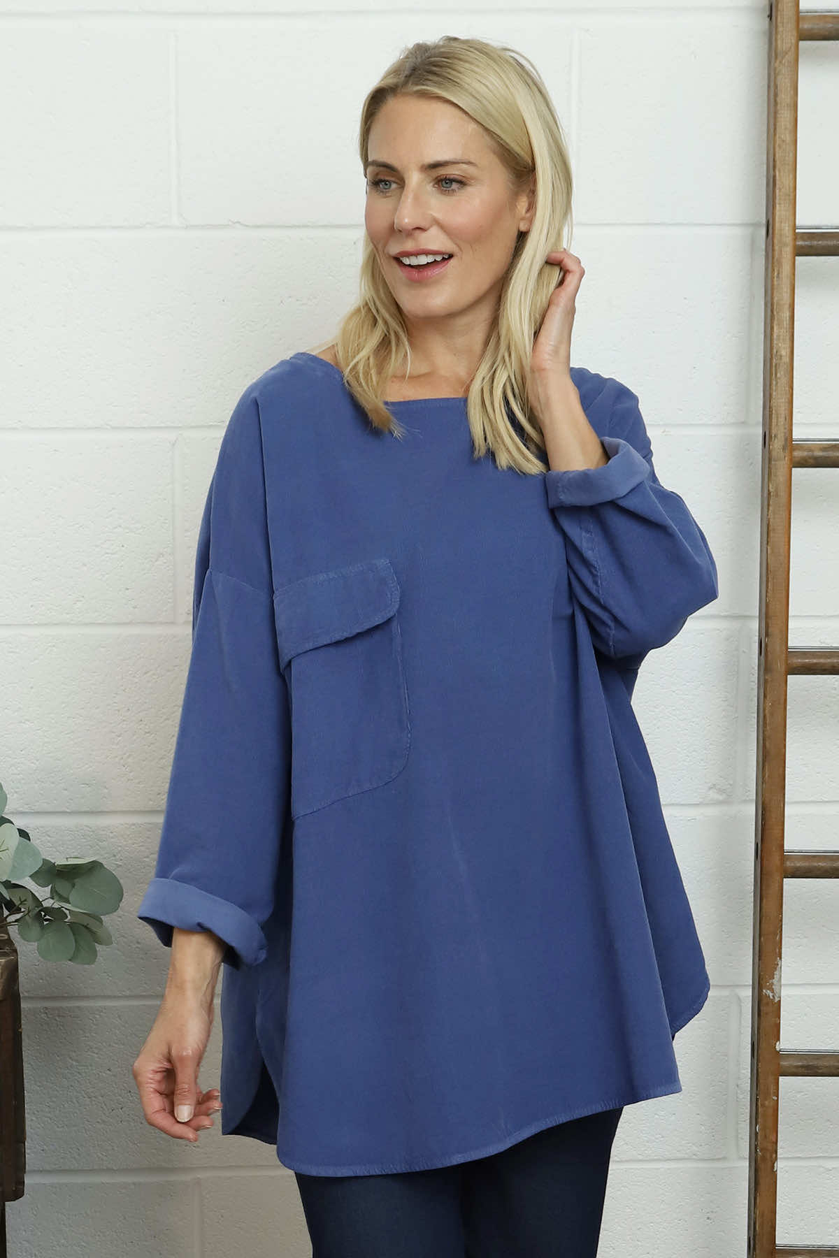 Selene Needlecord Pocket Top Blue