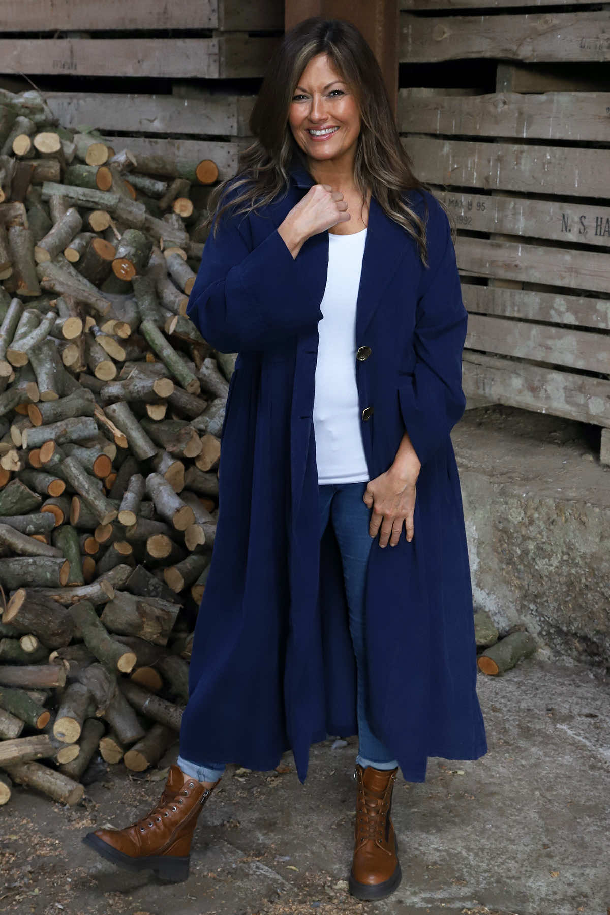 Meryl Long Needlecord Jacket Navy