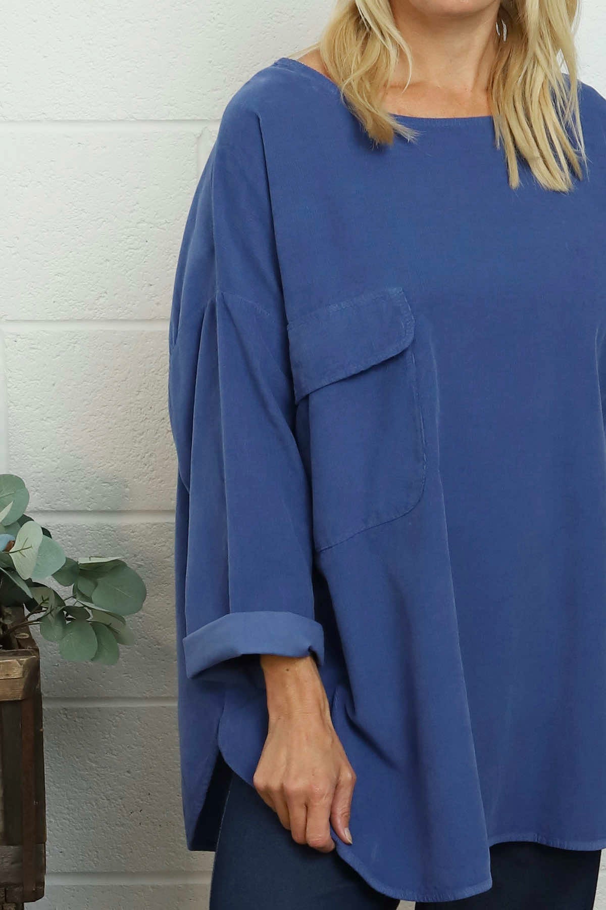 Selene Needlecord Pocket Top Blue