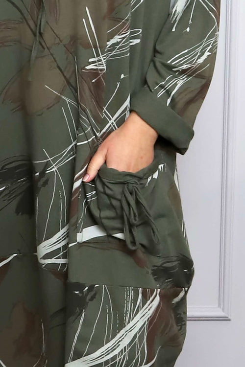 Charlize Pattern Cowl Neck Cotton Dress Khaki - Image 3