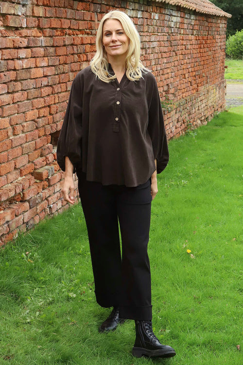 Keely Button Needlecord Top Cocoa - Image 2