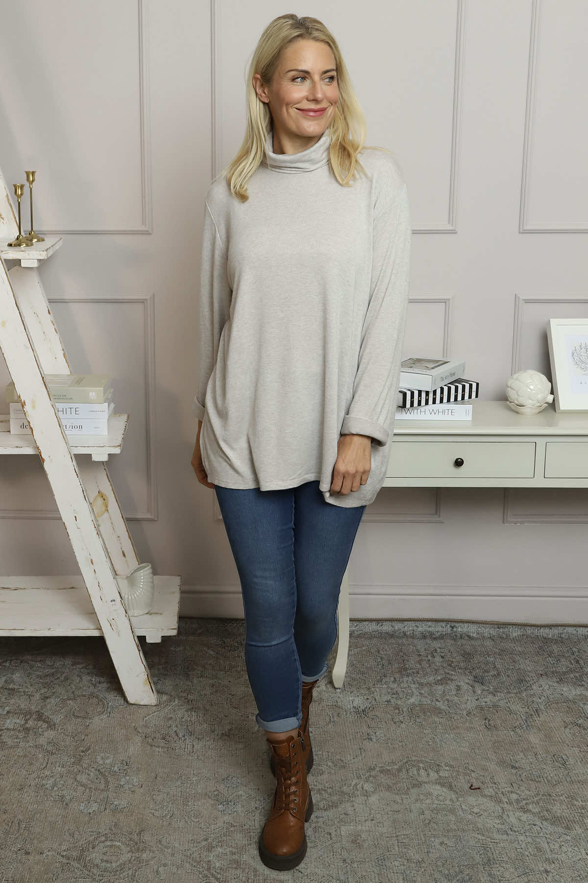 Lillian Polo Neck Jumper Stone