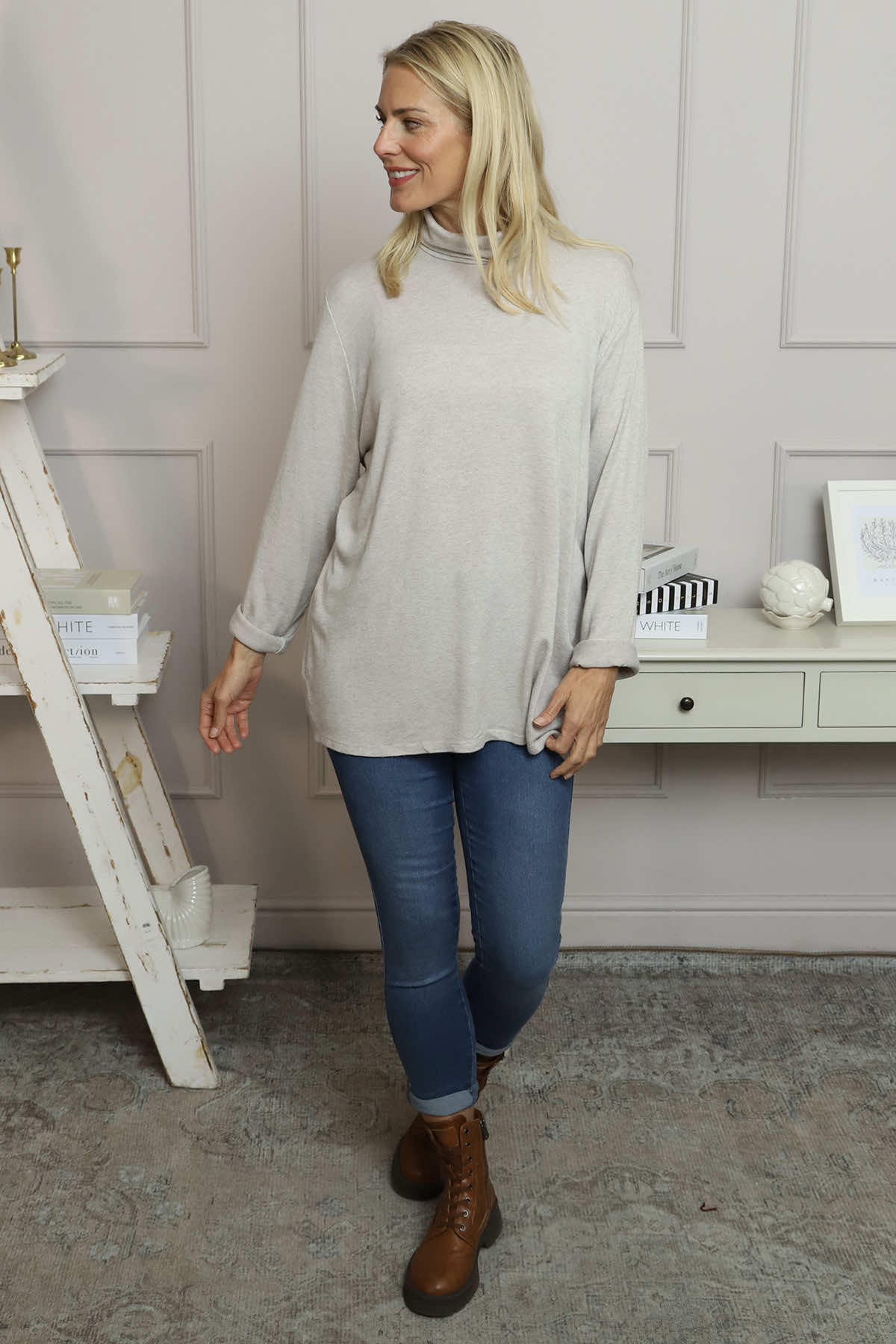 Lillian Polo Neck Jumper Stone