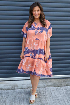 Erminia V-Neck Print Cotton Tunic Orange