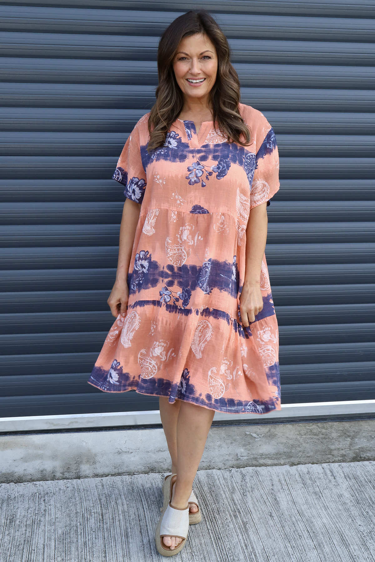 Erminia V-Neck Print Cotton Tunic Orange