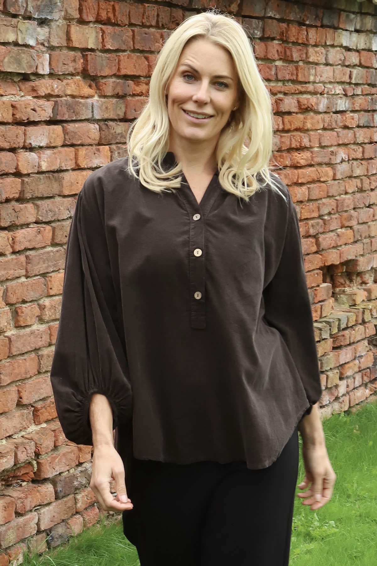 Keely Button Needlecord Top Cocoa