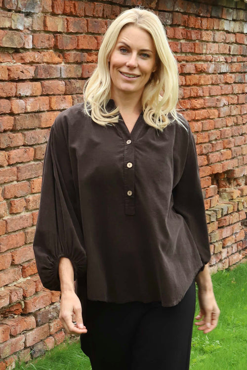 Keely Button Needlecord Top Cocoa - Image 1